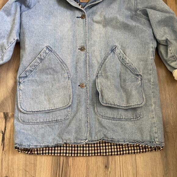 Vintage Blanket Lined Light Wash Denim Barn Chore Jacket Coat Large Read Stain - Picture 5 of 15
